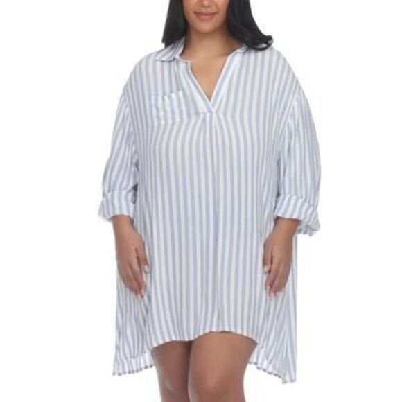 Raviya Plus Size Striped Tunic Shirt Chambray Blue 2X - Picture 1 of 3